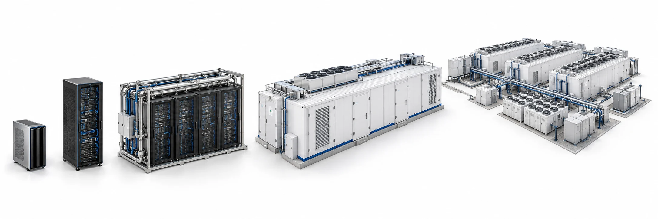 Illustrative scale progression from AI appliance and rack to modular data-center cluster